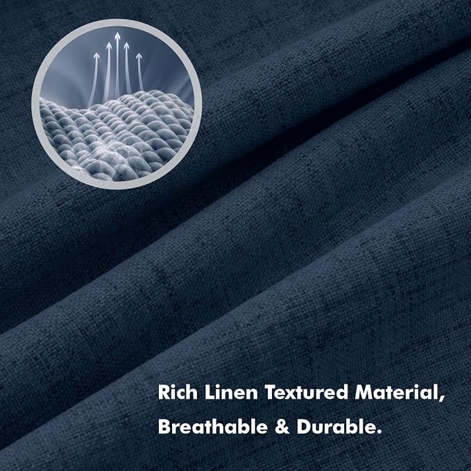 MIULEE 100% Blackout Linen Curtains 42 x 90 Inch Midnight Blue 2 Panels | - Image 3