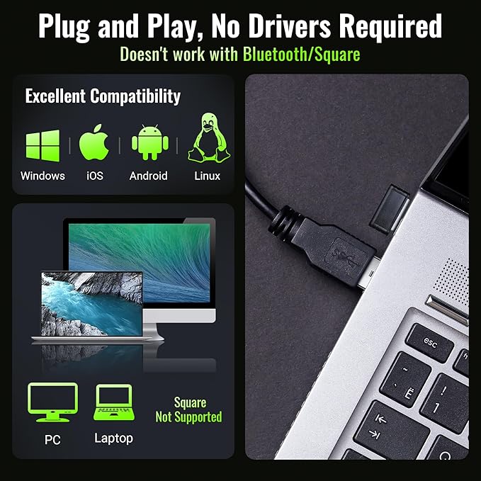 Tera Barcode Scanner Wireless Versatile 2-in-1 (2.4Ghz Wireless+USB 2.0 Wired) with Battery Level Indicator 328 Feet Transmission Distance Rechargeable 1D Laser Bar Code Reader USB Handheld (Green)