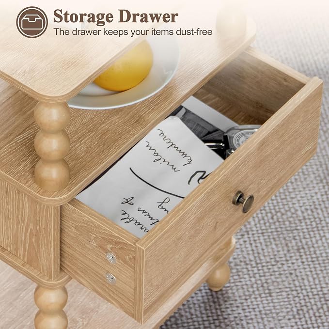 AWASEN Nightstand with Drawer, Walnut Bedside Table with Storage, End Table | - Image 6