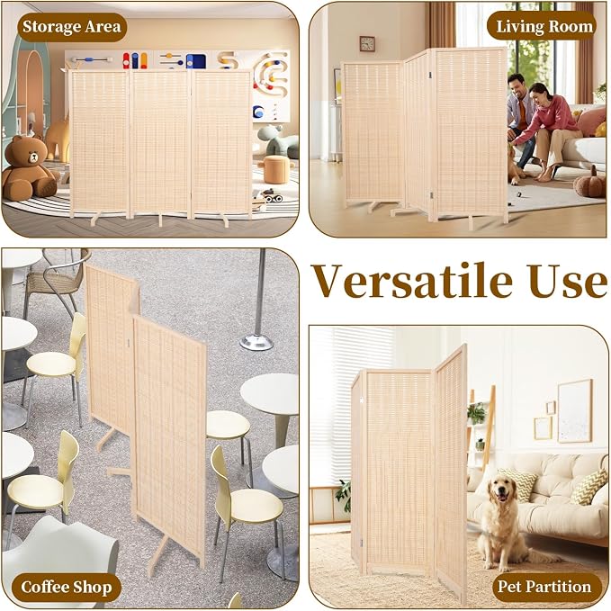 Bamboo Room Divider 3 Panel 47" H, 360°Rotating Feet Privacy Screen, Portable - Image 7
