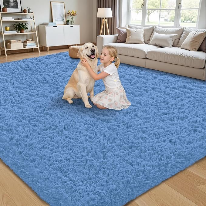 8x10 Area Rug for Living Room, Cobalt Blue Fluffy Shag Non-Slip Bedroom Rugs | - Image 4