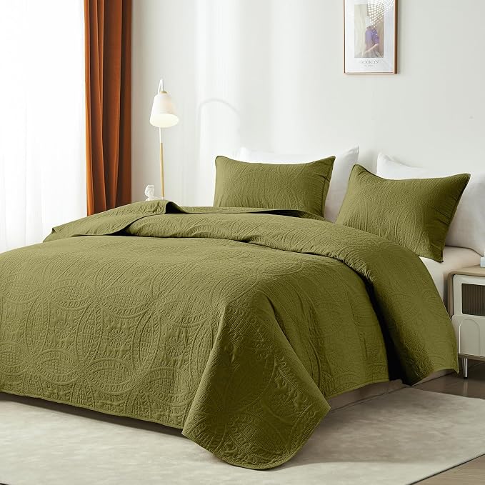 akkialla Twin Quilt Set, Olive Green Lightweight Bedspread - Image 2