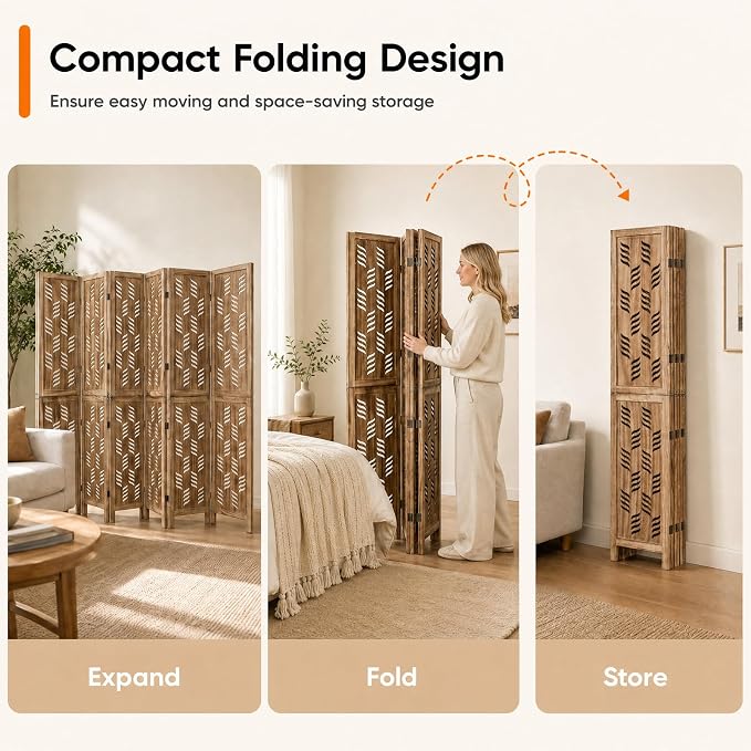 GIANTEX 6 Panel Folding Room Divider, Wood Privacy Screen - Image 5