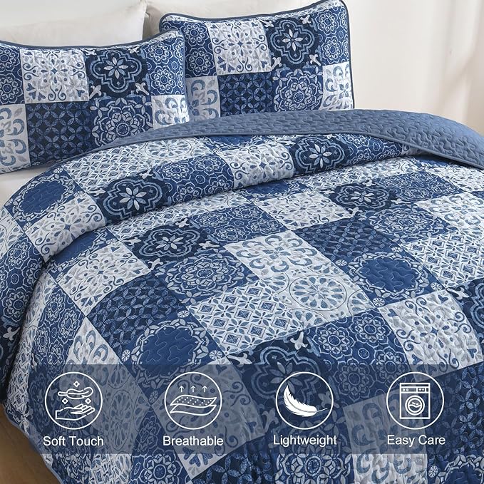 Dobuyly Quilt Set King Boho Plaid Patchwork Bedspreads Coverlet, Lightweight - Image 9