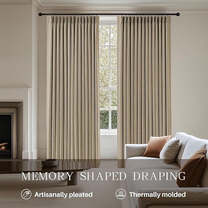 Pinch Pleated Linen Curtains 100% Blackout 84 Inches Long - Image 3