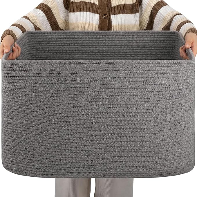 OIAHOMY XXLarge Rectangle Blanket Basket-96L, Cotton Woven Basket by MasterofSpaceOptimization