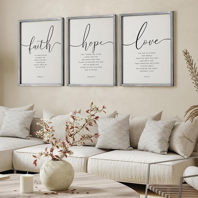 Houmury Set of 3 Framed Farmhouse Bible Verses Wall Decor Sign 11”x14” - Image 3