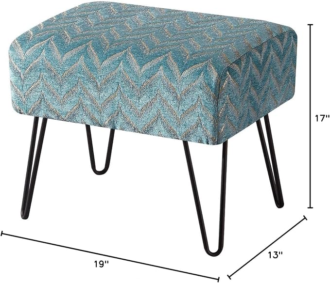 Home Soft Things Blue Jacquard Chenille Ottoman, Arusha - Image 3