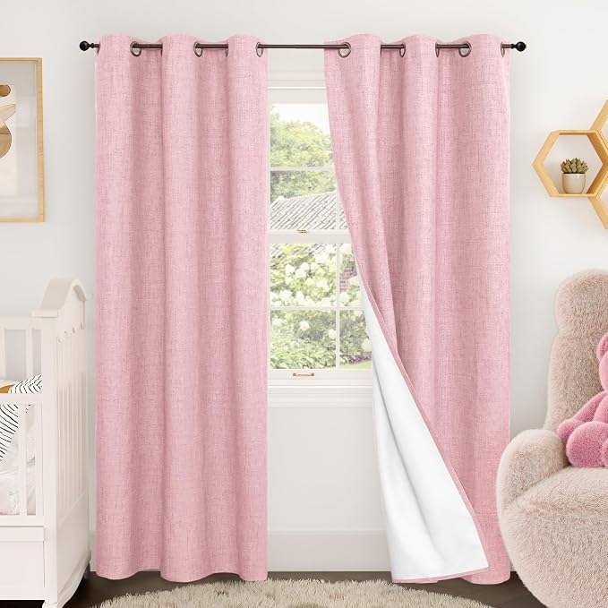 Baby Pink Blackout Curtains 84 Inch Long Each 38 Wide 2 Panels | Thermal by Lajode