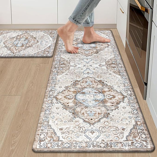 Ileading Anti Fatigue Kitchen Rugs Sets of 2 Cushioned Kitchen Mats for Floor Waterproof Kitchen Mat Set Non Slip Comfort Standing Mat for Kitchen, Office, Sink, Laundry