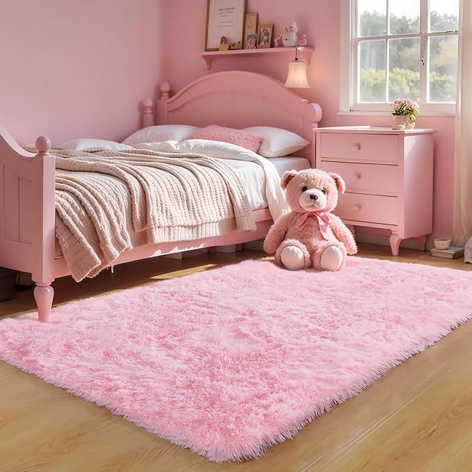 5x7 Pink Shag Rug for Girls Bedroom, Soft Plush Fluffy Carpet | Area Rug for - Image 7