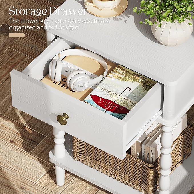 Yoobure White Nightstand with Drawer - Image 4