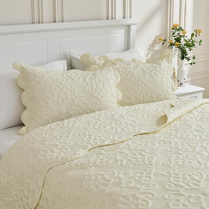 Kingnex Oversized King Bedspreads 128x120 Cream | Lightweight, Extra Wide Quilt - Image 6