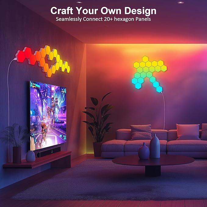 JIMIMORO Hexagon LED Light Panels 8 Pack – RGB Wall Decor Lights with Music Sync, App & Remote – Modular Home & Christmas Decor for Bedroom, Living Room, and Room Decor