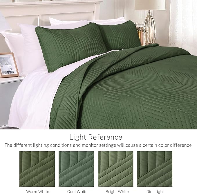 Exclusivo Mezcla Ultrasonic Twin Quilt Bedding Set, Olive Green | Lightweight - Image 3