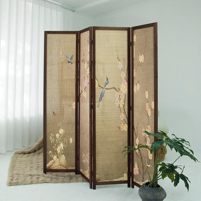 4 Panel Bamboo Room Divider, 5.6 ft Tall Double Sided Folding Privacy Screen - Image 2