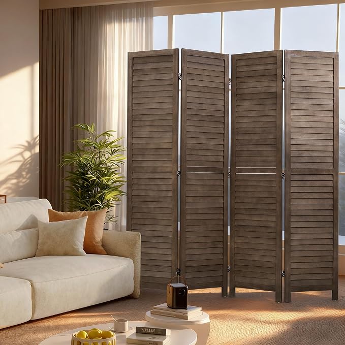 FDW 4 Panel Wood Room Divider 5.75 FT Tall Privacy Screen Folding Partition - Image 2