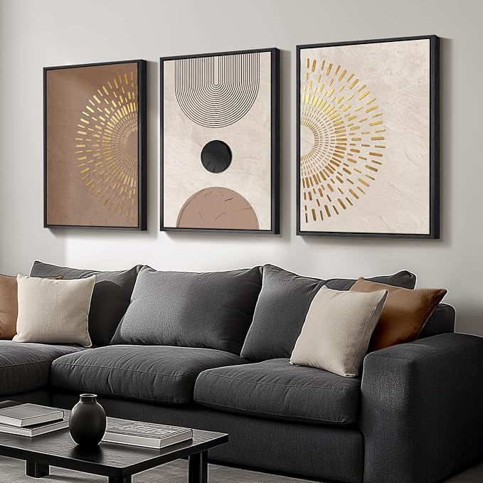 Framed Boho Neutral Abstract Wall Art, 3 Piece Canvas Prints Paintings Artwork - Image 2