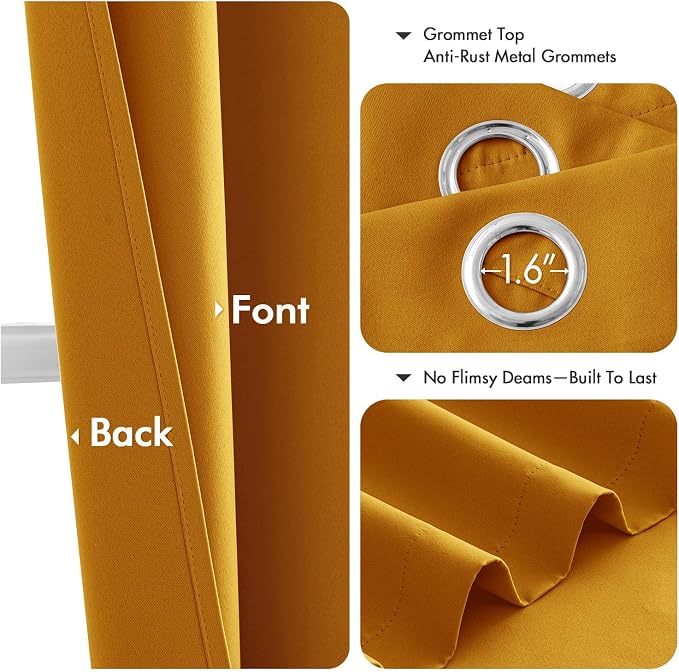 MIULEE Blackout Curtains for Bedroom 2 Panel 40x63 Inch Long Mustard Yellow | - Image 4