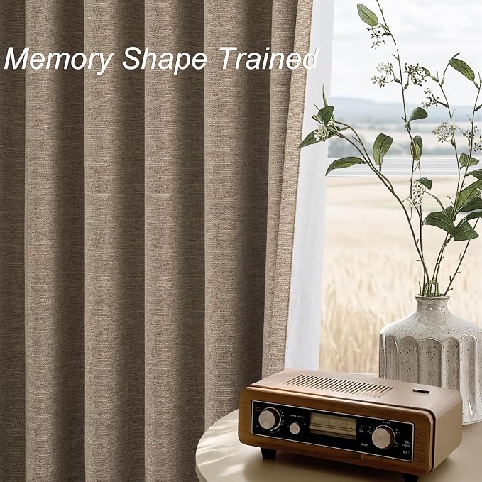 Topfinel 100 Inch Long Black Out Burlap Custom Curtains, Taupe Greige Tweed - Image 4