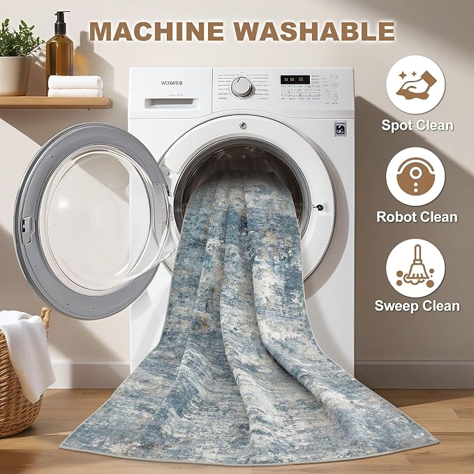 Nakagishi Boho 5x7 Area Rug Living Room Rugs Machine Washable Blue | Soft - Image 2