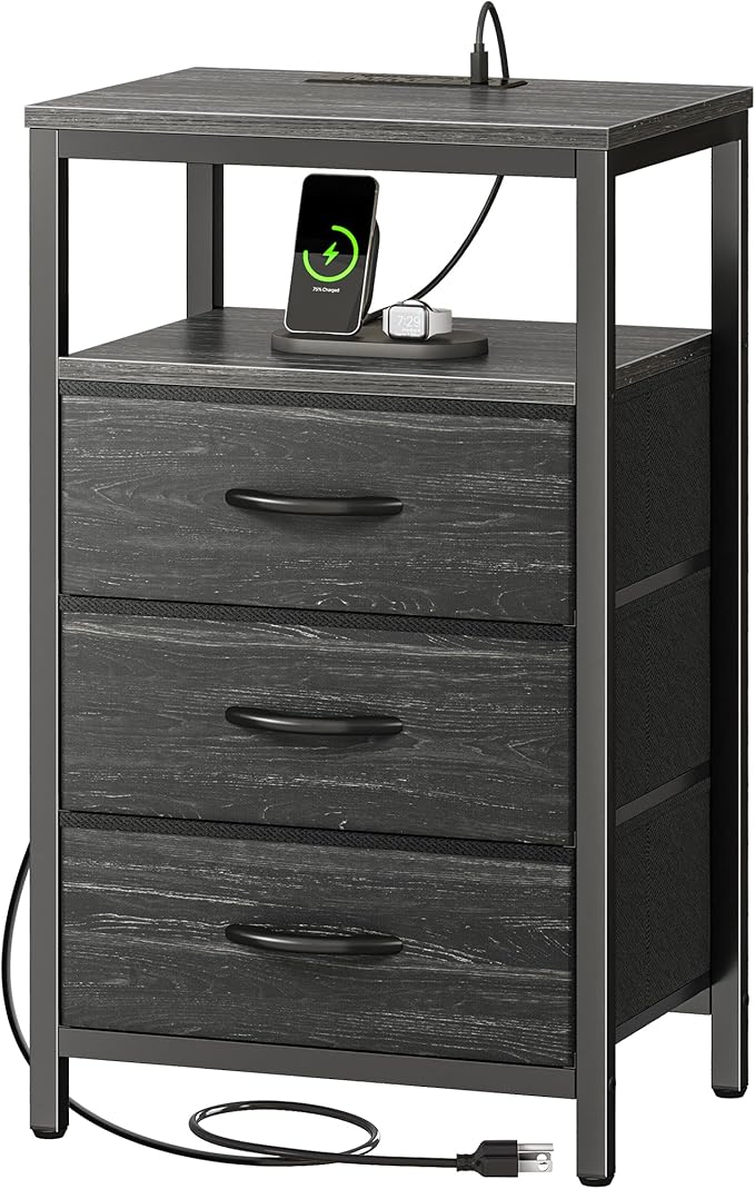 Huuger Nightstand with Charging Station, 27.6 Inch Bedside Table, Side Table | by Huuger