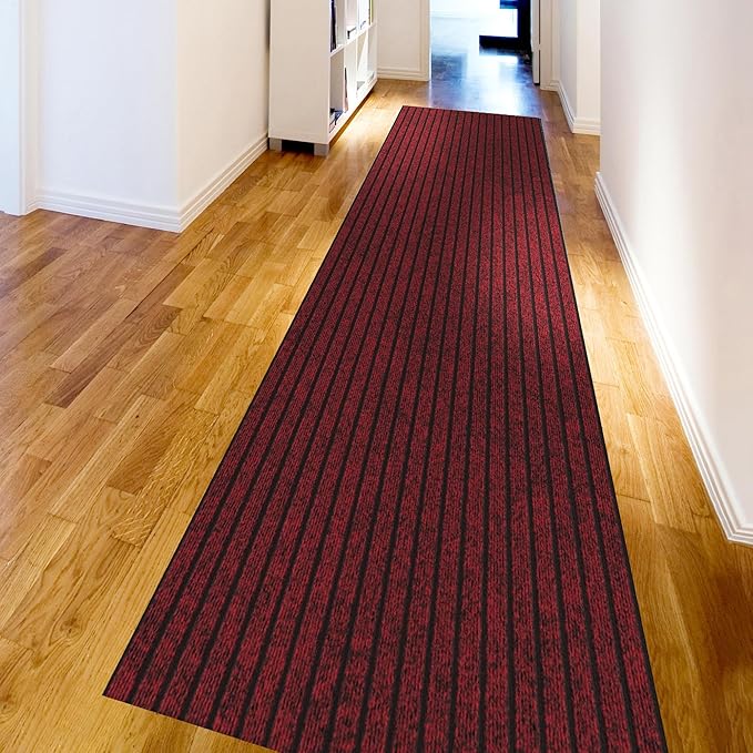 Ottomanson 2' x 7' Hallway Runner with Scraper Pile - Extra Durable Non-Slip Rug Mat for Indoor & Outdoor Use - Ideal for Kitchen, Entryway, Patio & Garage - High-Traffic Carpet, Red
