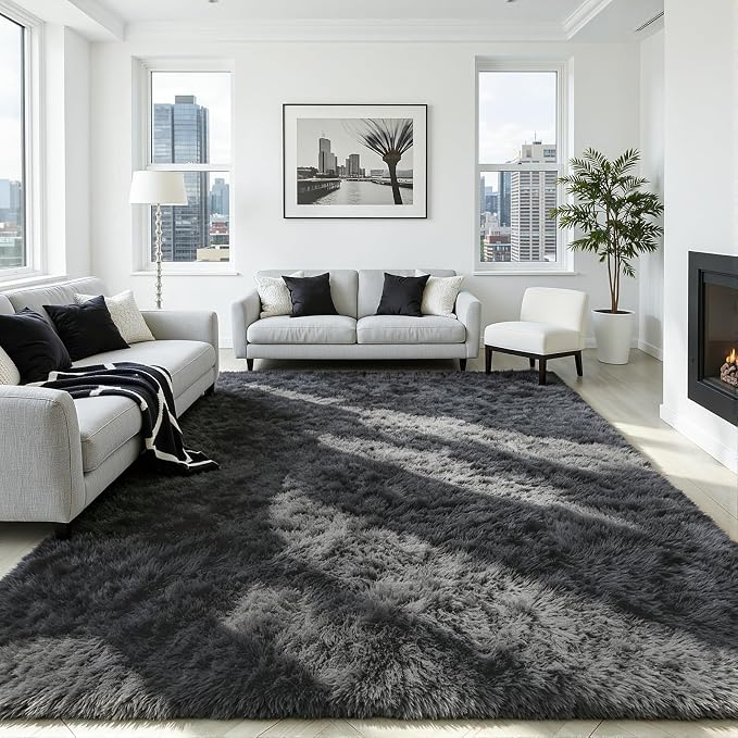 4x6 Fluffy Area Rug for Living Room: Soft Non-Slip Grey Shag Bedroom Carpet | - Image 2