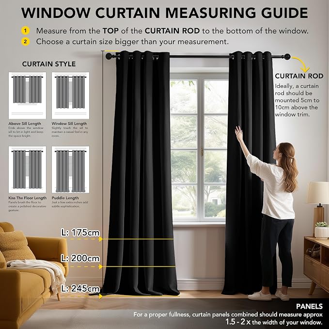 Deconovo Blackout Curtains for Bedroom and Living Room 84 Inches Long | Black - Image 7