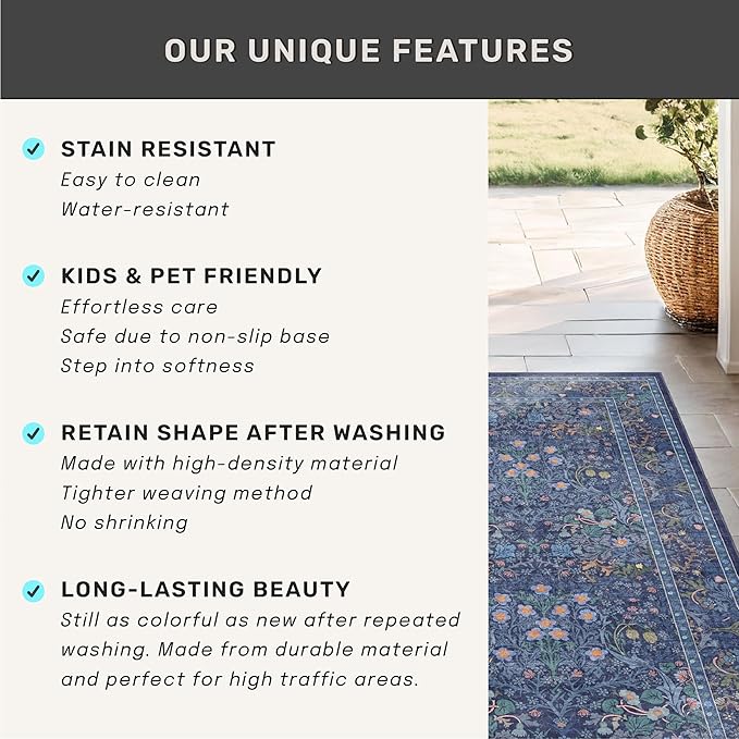 Navy Blue Washable 2x3 Entry Rug - Small Front Door Mats Indoor, Non-Slip Boho Bathroom Rugs, Vintage Dark Decor for Kitchen, Entryway