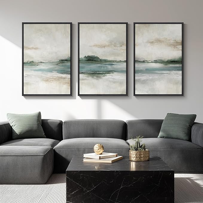 Large Framed Abstract Landscape Wall Art, 3 Piece Canvas Prints Paintings by Cuspin