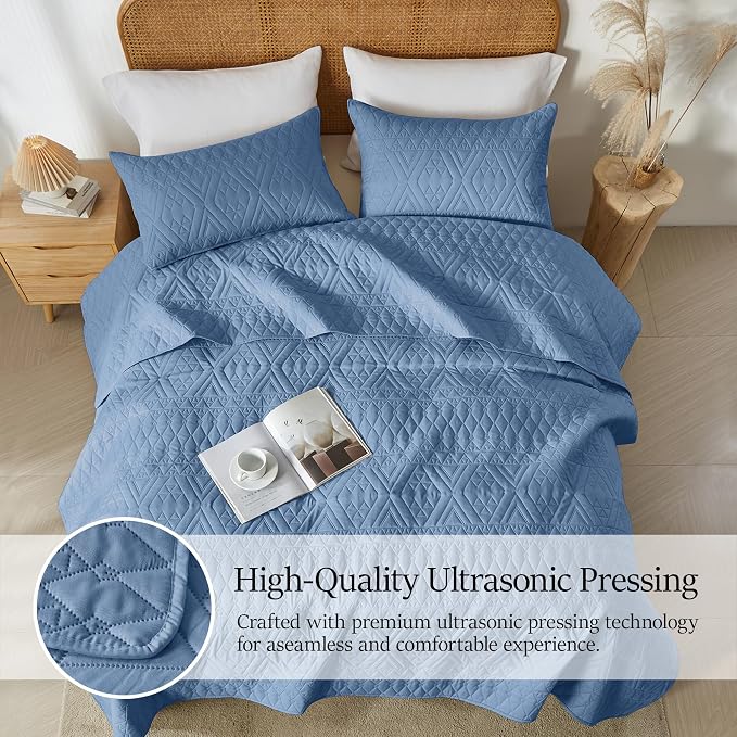 akkialla Full/Queen Quilt Set, Boho Style in a Solid Color, Bluish Grey - Image 5