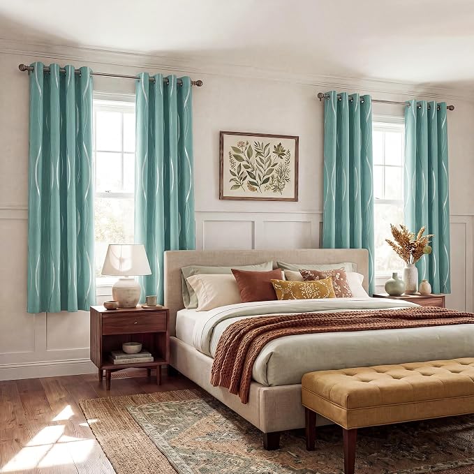 NICETOWN Aqua Blue Stripe Curtain Panels 63 inch Long - Image 2