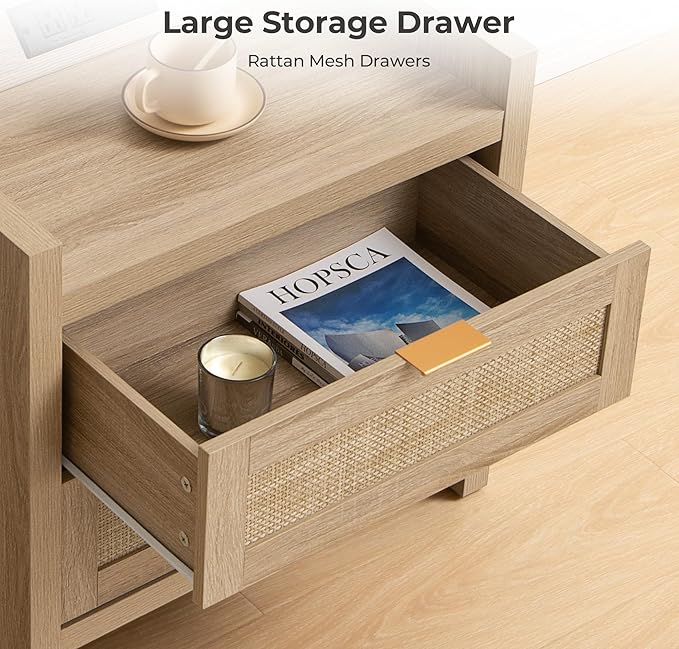 SICOTAS Rattan Night Stand for Bedroom, Bedside Table - Image 4