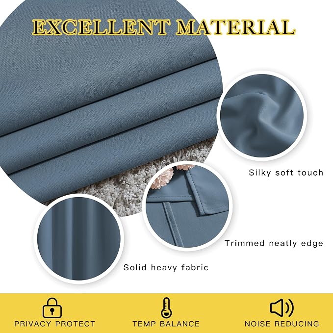 NICETOWN Smoky Blue Blackout Curtains 63 inches Long, Grommet Room Darkening - Image 3