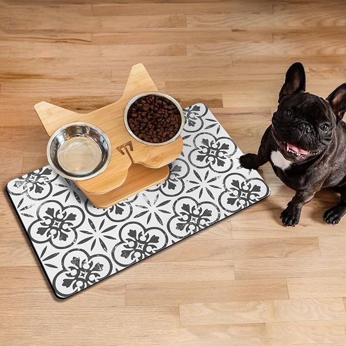 Dog Food Mats for Floors Absorbent, Pet Cat Food Mat - Quick Dry Dog Bowl Mats for Food and Water, Eco-Friendly Boho Pet Supplies