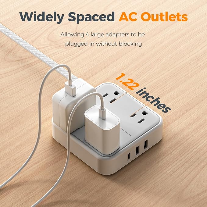 TESSAN Surge Protector Flat Extension Cord 5Ft, Flat Plug Power Strip | 4 - Image 9