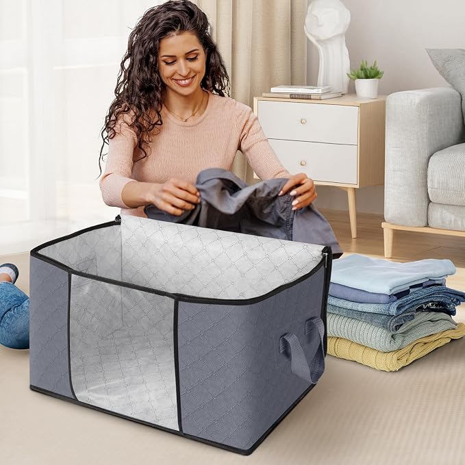 3 Pack Storage Bags for Clothes Blanket Storage Bins - Image 3