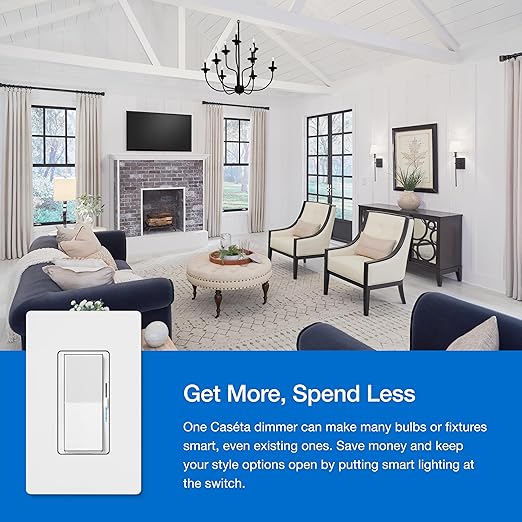 Lutron Diva Smart Dimmer Light Switch 3-Way Kit for Caseta Smart Lighting, w/Plate, Pico Remote, Wallmount Bracket, and Label Stickers, No Neutral Required, DVRF-PKG1D-WH