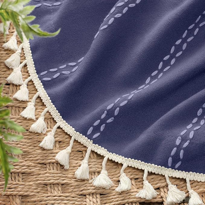 Navy Blue 100% Boho Blackout Curtains 84 Inch 2 Panels | Vintage Farmhouse Rod - Image 4