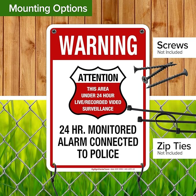 Warning 24 HR. Monitored Alarm Connected To Police Sign, 7x10 Inches, 55 mil thick HDPE (high density polyethylene), Made in USA by My Sign Center