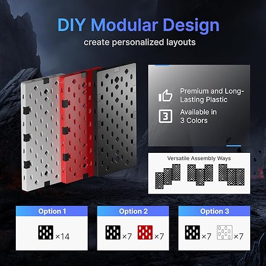 PEGZONE Controller and Headphone Holder Wall Mount, Modular Gaming Pegboard with Accessories, Controller Stand for Xbox PS5 PS4 Switch, Video Game Storage, Disc Shelf Organizer, 14pcs Pegboard, Black