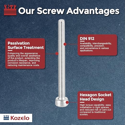 Kozelo 50pcs Socket Head Cap Screws - [M3-0.5 x 35mm] 304 Stainless Steel Allen Socket Drive for Electrical Motor 3D Printing Fan Engine Replacement Use, Silver