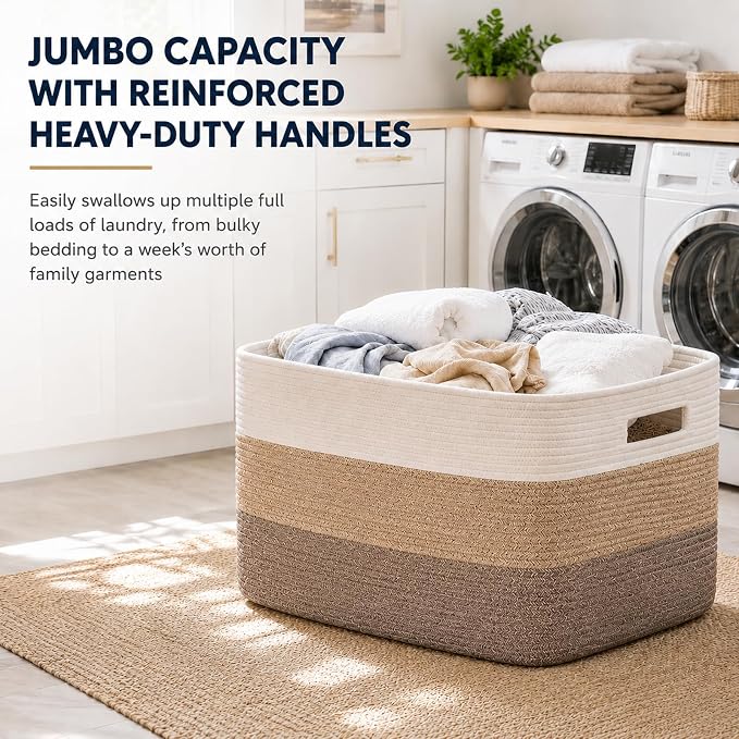 OIAHOMY Large Blanket Basket, 22”x17”x12” Laundry Baskets, Nursery Blanket - Image 3