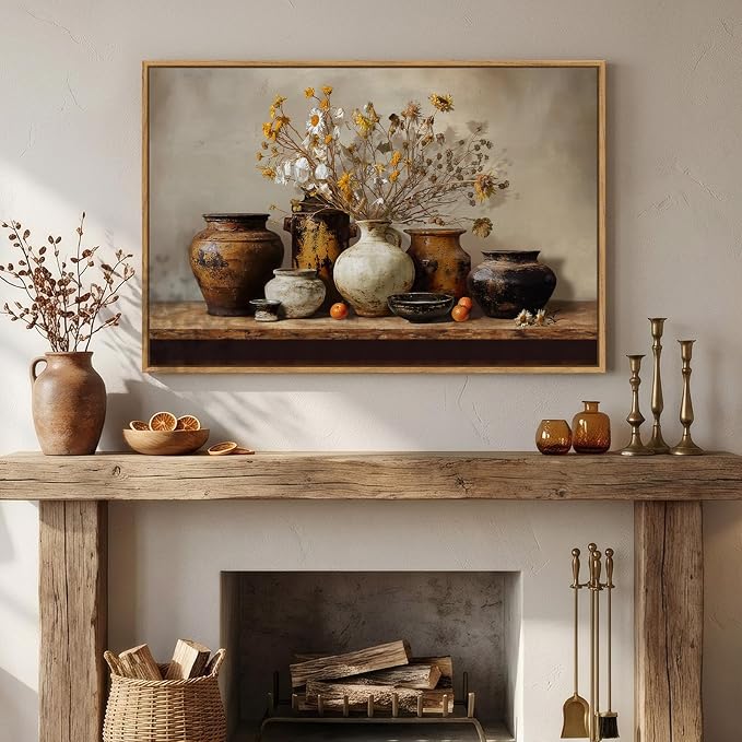 Framed Vintage Farmhouse Rustic Floral Pottery Kitchen Wall Art, 24x36 In | - Image 8