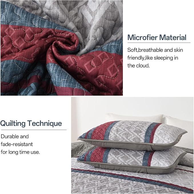 Dinjoy Boho Quilt Set King, Striped Bedspread King Size - Image 4