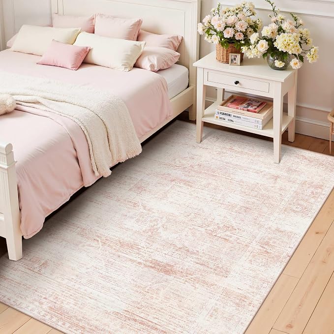 Latte&Fog 3x5 Entryway Pink Area Rugs, Vintage Floral Washable Cute Rugs | - Image 3