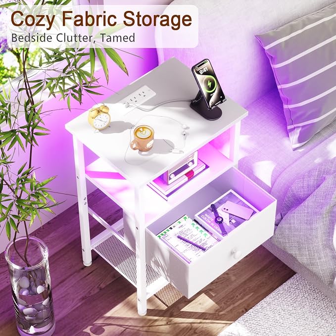 Night Stand, LED White Nightstand - Image 6
