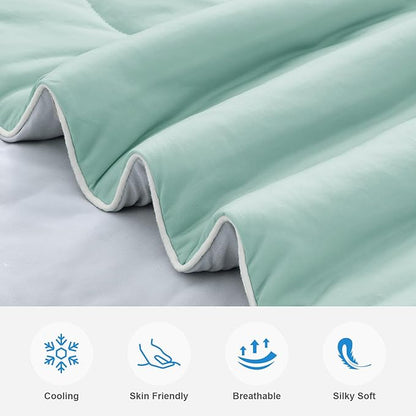 EASELAND Cooling Comforter Queen, Cold Touch Fabric Absorbs Body Heat, Double-Sided Cool Design Soft Fluffy Cooling Blanket for Night Sweats Hot Sleeper (Green, Queen(90"x90"))