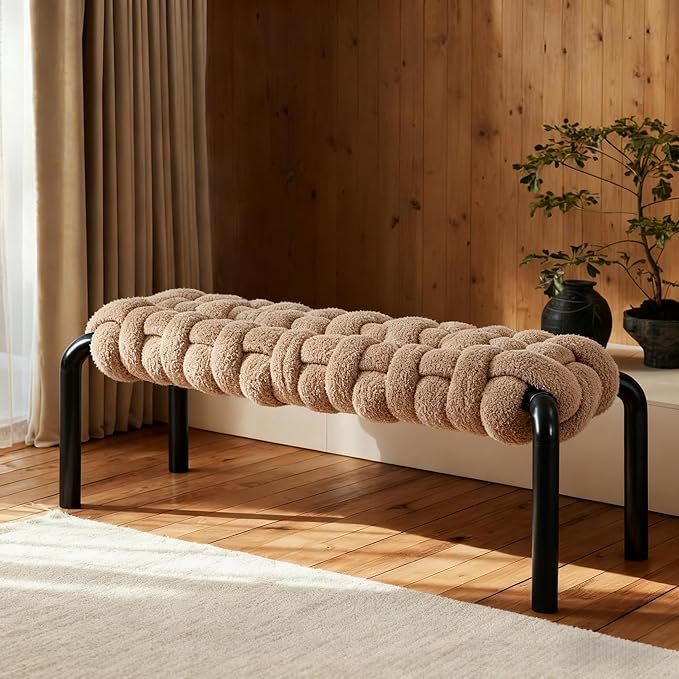 Merax 41" Teddy Fabric End of Bed Bench, Upholstered Window Seat by Merax